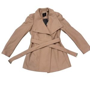 Tahari Camel Belted Wool-Blend Wrap Coat